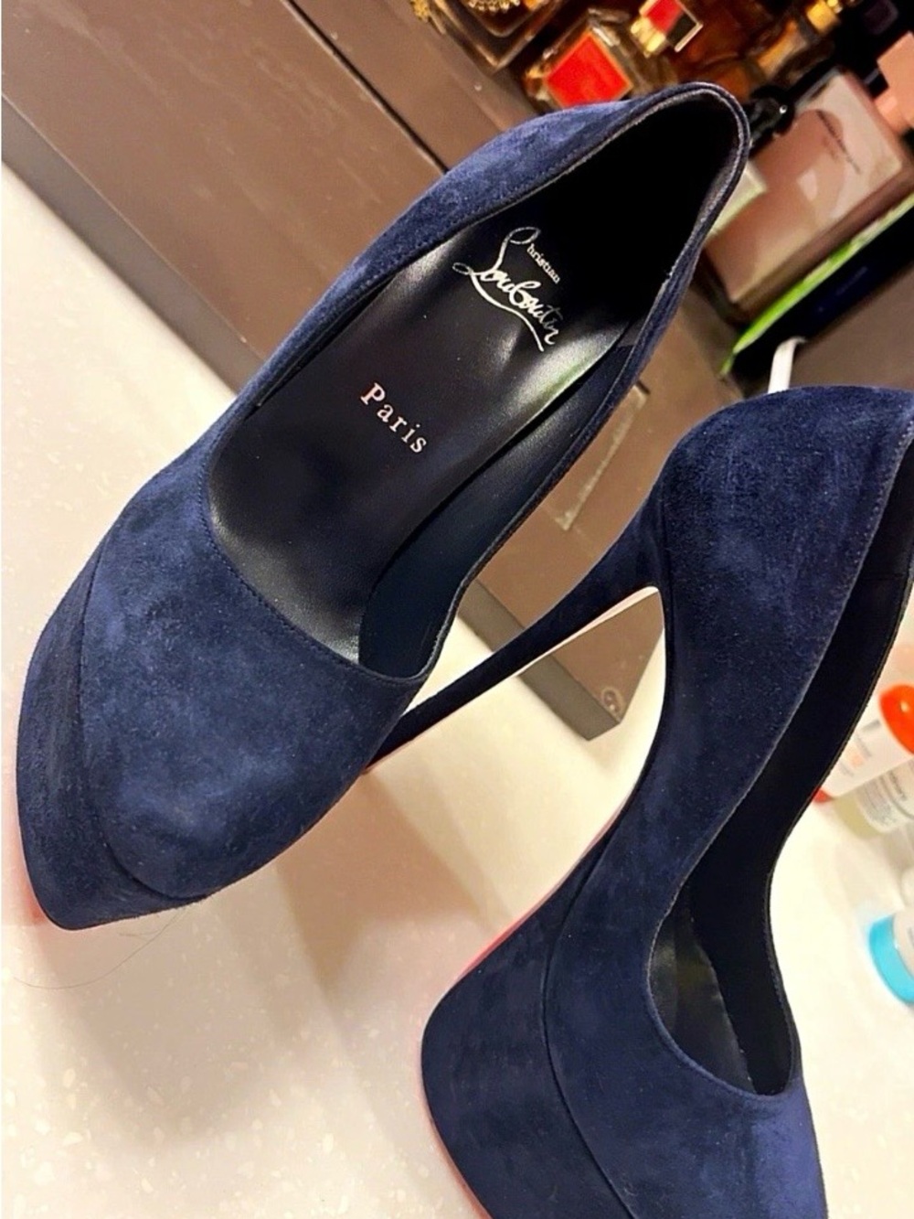 Christian Louboutin Dark Navy Suede Platform Pumps